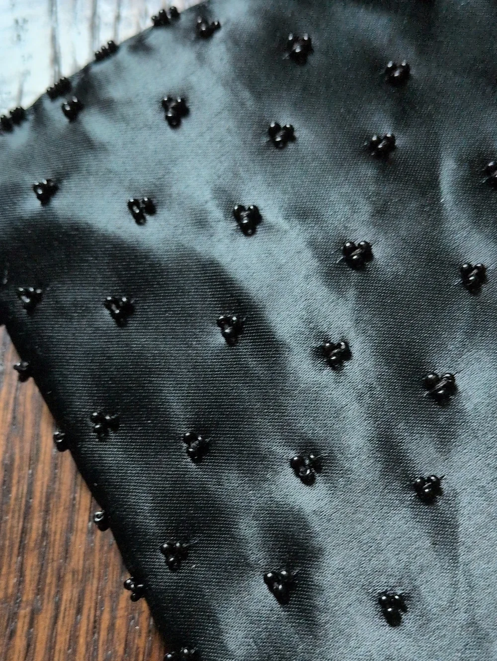 VINTAGE Black Beaded Satin Fold-Over Clutch Purse by Grande Maison Blanche